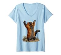 Femme Drôle Méditant Culte Lemur Meme T-Shirt avec Col en V