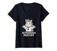 Femme Drôle Mercure Rétrograde, Sarcastique, Licorne, Astrologie, Humour T-Shirt avec Col en V