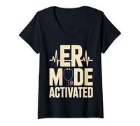 Femme Drôle Mode ER Activé Urgence Médecin Infirmière T-Shirt avec Col en V