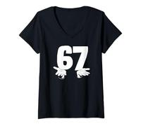 Femme Drôle numéro 67 Six et Sept avec Mains Gen Alpha Argot T-Shirt avec Col en V
