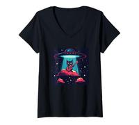 Femme Drôle OVNI Beams a Rockstar Cat Up pour les fans de rock et d'espace T-Shirt avec Col en V
