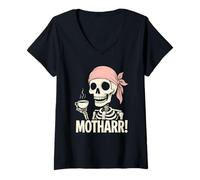 Femme Drôle Pirate Maman Mère Maman Boire du Th T-Shirt avec Col en V