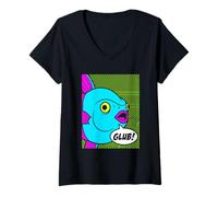 Femme Drôle Pop Art Mola Mola BD Style T-Shirt avec Col en V