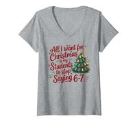 Femme Drôle pour Professeur de mathématiques, Noël, Salle de Classe, Vacances, éducateur T-Shirt avec Col en V