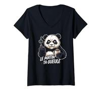 Femme Drôle Pyjama Le Matin Ta Gueule Café Ours T-Shirt avec Col en V