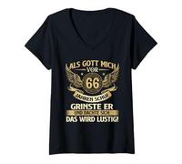 Femme Drôle Quand Dieu m'a créé il y a 66 Ans Anniversaire Anniversaire T-Shirt avec Col en V