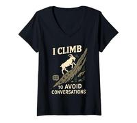Femme Drôle Randonnée Montagne Chèvre Introverti Plein Air Humour Solitude T-Shirt avec Col en V