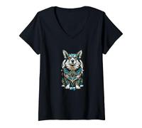 Femme Drôle Regal Corgi Géométrie Sacrée Dicton T-Shirt avec Col en V