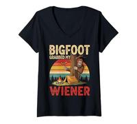 Femme Drôle rétro Bigfoot Grabbed My Wiener Vintage Hommes Femmes T-Shirt avec Col en V