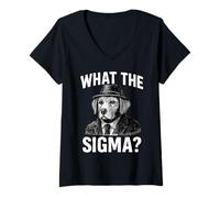 Femme Drôle Sarcastique What The Sigma Saying Ironic Meme Brainrot T-Shirt avec Col en V