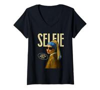 Femme Drôle Selfie Parodie Fille avec Une Boucle d'oreille Perle T-Shirt avec Col en V