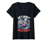 Femme Drôle Squelette HR's Worst Nightmare Office Humour Collègues T-Shirt avec Col en V