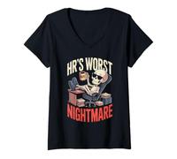 Femme Drôle Squelette HR's Worst Nightmare Office Humour Collègues T-Shirt avec Col en V