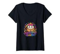 Femme Drôle Squishy Queen Dumpling Crown Dire T-Shirt avec Col en V