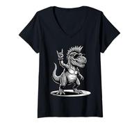 Femme Drôle T-Rex Dino Loving Rock and Roll Heavy Metal Music Rock T-Shirt avec Col en V