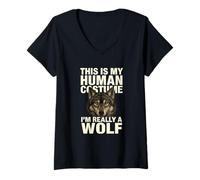 Femme Drôle This is My Human Costume T-Shirt Animaux T-Shirt avec Col en V