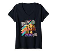 Femme Drôle This Place is A Zoo Shirt Humour T-Shirt avec Col en V