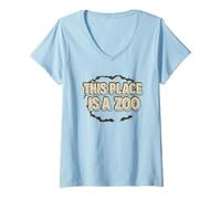 Femme Drôle This Place is A Zoo Shirt Humour T-Shirt avec Col en V