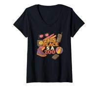 Femme Drôle This Place is A Zoo Shirt Humour T-Shirt avec Col en V