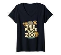 Femme Drôle This Place is A Zoo Shirt Humour T-Shirt avec Col en V
