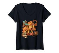 Femme Drôle This Place is A Zoo Shirt Humour T-Shirt avec Col en V
