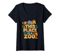 Femme Drôle This Place is A Zoo Shirt Humour T-Shirt avec Col en V