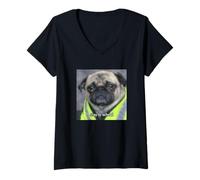 Femme Drôle Triste Carlin Meme Job Humour Photo floue T-Shirt avec Col en V