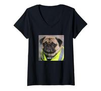 Femme Drôle Triste Carlin Meme Job Thème Humour Flou Photo T-Shirt avec Col en V