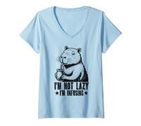 Femme Drôle Yerba Mate Capybara Relaxant T-Shirt avec Col en V