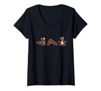 Femme Drôles de postures de yoga, d'ours, d'animaux, de méditation T-Shirt avec Col en V