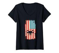 Femme Drone Pilote quadrirotor Drapeau américain Volant USA T-Shirt avec Col en V