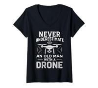 Femme Drone Vieil Homme Drôle Pilote Hobby Quadcopter UAV Flyer T-Shirt avec Col en V