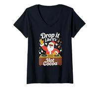 Femme Drop It Like It's Hot Cocoa Funny DJ Santa Christmas T-Shirt avec Col en V