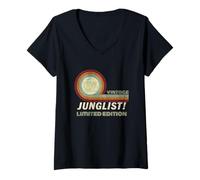 Femme Drum and Bass Local Vintage en édition limitée Raver Junglist T-Shirt avec Col en V
