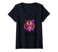 Femme Drum N Bass Junglist EDM Rave Dance Music Jungle Lion Raver T-Shirt avec Col en V