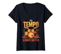 Femme Drummer rétro The Tempo is What I Say Band Lover Distressed T-Shirt avec Col en V
