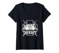 Femme Drummer Therapy Ensemble de Baguettes de Batterie croisées T-Shirt avec Col en V