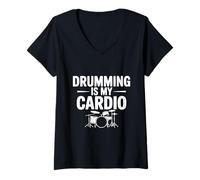 Femme Drumming is My Cardio Fun Drummer Workout Amateur T-Shirt avec Col en V