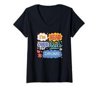 Femme Drums Amusants esthétiques rétro Pop Art pour Les Fans de Groupe T-Shirt avec Col en V