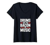 Femme Drums are The Bacon of Music T-Shirt avec Col en V