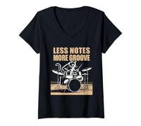 Femme Drums Cat Groove Music Drummer Drum Player Chaton Drummist T-Shirt avec Col en V