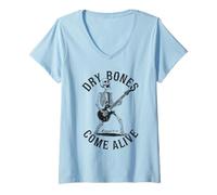 Femme Dry Bones Come Alive Guitariste Squelette Christian Rocking T-Shirt avec Col en V