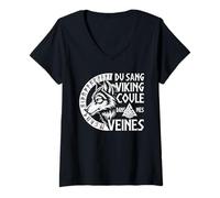 Femme du Sang Viking Coule dans Mes Veines Nordiques T-Shirt avec Col en V