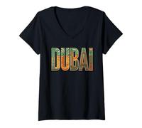 Femme Dubaï Emirats Arabes Unis Skyline Desert Travel Souvenir Burj Khalifa T-Shirt avec Col en V
