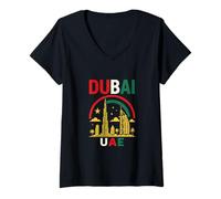 Femme Dubaï Emirats Arabes Unis Skyline Design - Burj Khalifa & Palmiers T-Shirt avec Col en V