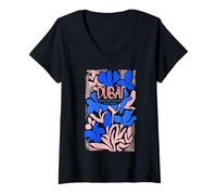 Femme Dubaï Floral Art Impression Abstrait Souvenir Moderne T-Shirt avec Col en V