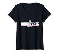 Femme Dubrovnik Croatia/Hrvatska T-Shirt avec Col en V