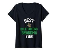 Femme Duck Hunting La Meilleure Grand-mère chasseuse de Canards de Tous Les Temps T-Shirt avec Col en V