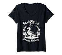 Femme Duck Raising And Jesus Praising Éleveur De Canards Chrétien T-Shirt avec Col en V
