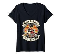 Femme Duck & Roll Easy Riders Rock and Roll Outfit 50s T-Shirt avec Col en V